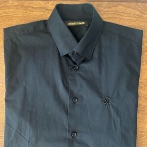 Roberto Cavalli Men's Dress Shirt Size 15.5 33/34 Medium Black